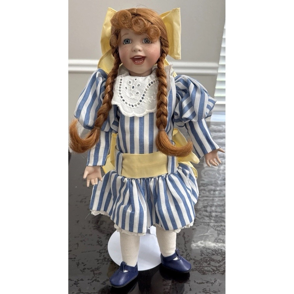 Ashton-Drake Louisa Doll 14" 1993 Red Hair Braids Blue Stripe Dress w Stand